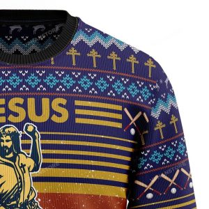 Baseball Jesus Save Ugly Christmas Sweater 3 result Photoroom result