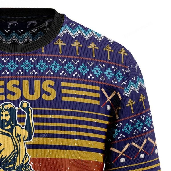 Baseball Jesus Save Ugly Christmas Sweater