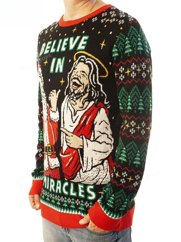 Believe In Miracles Jesus And Santa Ugly Christmas Sweater