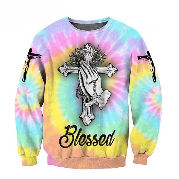 Blessed Jesus Colorful Christian Sweatshirt, Christmas Presents for Christians