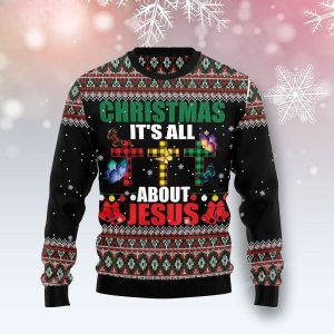 Butterfly All About Jesus Ugly Christmas Sweater 2 result Photoroom