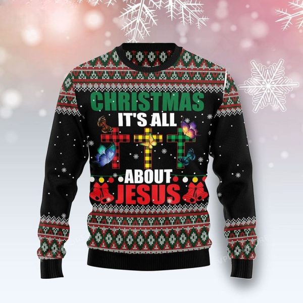 Butterfly All About Jesus Ugly Christmas Sweater