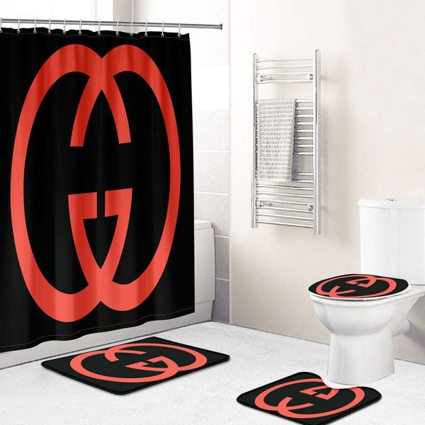 Black Red Logo Gucci Shower Curtain 008