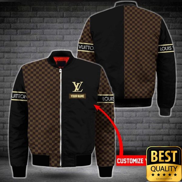 Customized Luxury Louis Vuitton Dark Brown And Black Name Strip 3D Shirt And Pants 082