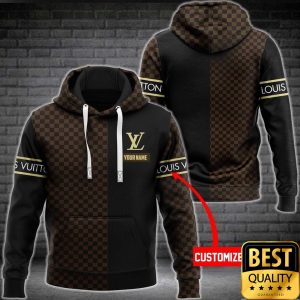 Customized Luxury Louis Vuitton Dark Brown and Black Name Strip 3D Shirt and Pants 4