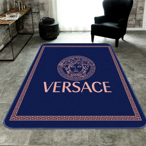 Dark Blue Versace Living Room Carpet And Rug 020