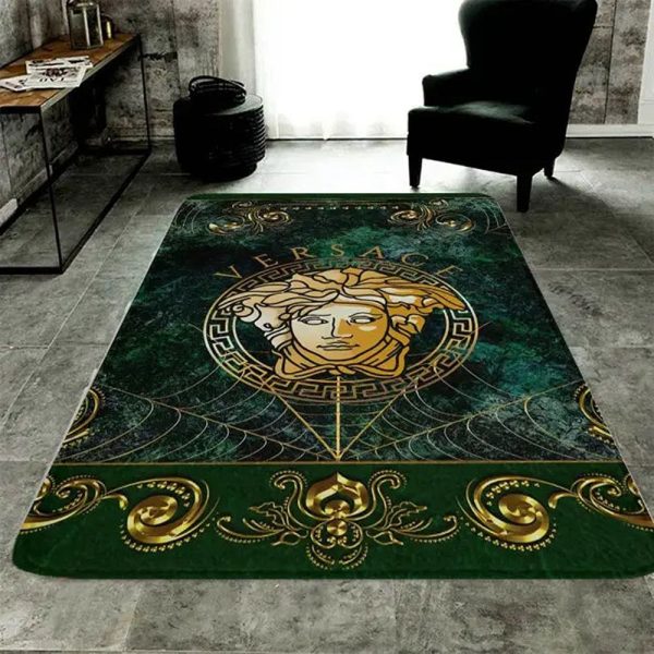 Dark Green Versace Living Room Carpet And Rug 021