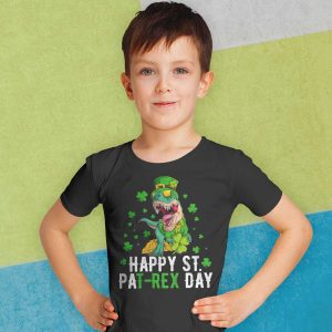 Dinosaur Happy St Pat T-Rex Saint Patricks Day Boys Kids T-Shirt