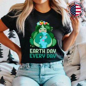 Earth Day Every Day Girl Hugging Globe Save the Planet T-Shirt