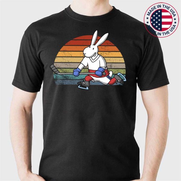 Easter Bunny Playing Ice Hockey Retro Sports Men Women Kids T-Shirt