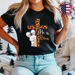 Easter Gift Christian Girls Mom Bunny He is Risen Leopard T-Shirt