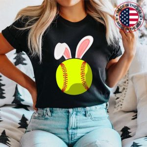 Easter Softball Bunny Rabbit Ears For Mom Kids Boys Softball T-Shirt