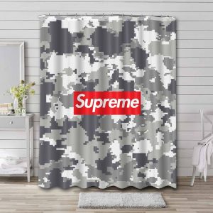 Gray Camouflage Supreme Shower Curtain Set 017