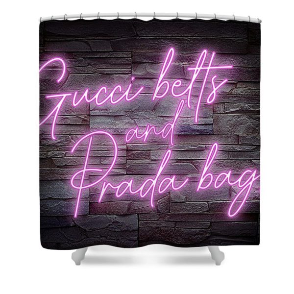 Gucci Belts And Prada Bags Neon On Brick Shower Curtain 024