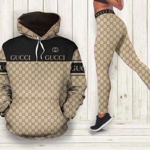 Gucci Black and Brownt Hoodie And Leggings Set 3D Full Print 264