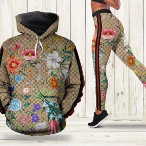 Gucci Floral Pattern Hoodie Leggings Set 3D All Over Print 256