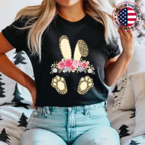 Happy Easter Cute Leopard Bunny Ears Flower Easter T-Shirt