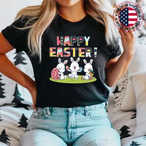 Happy Easter Day Cute Bunny With Eggs Easter Womens Girls T-Shirt