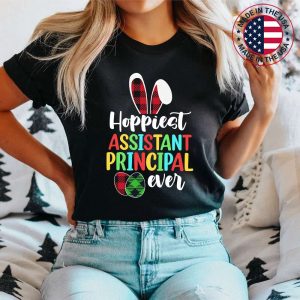 Hoppiest Assistant Principal Ever Bunny Ear Red Plaid Easter T-Shirt