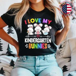 I Love My Kindergarten Bunnies Teacher Easter Day Bunny Egg T-Shirt