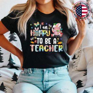 I’m Hoppy To Be A Teacher Easter Rainbow Bunny Gnome T-Shirt