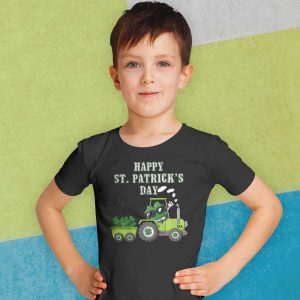 Kids Happy St Patricks Day Shamrock Tractor Clover Toddler Boys T-Shirt