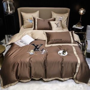 LV Type Bedding Sets Duvet Cover LV Bedroom Sets Luxury Brand Bedding 098