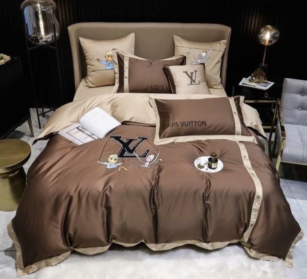LV Type Bedding Sets Duvet Cover LV Bedroom Sets Luxury Brand Bedding 098