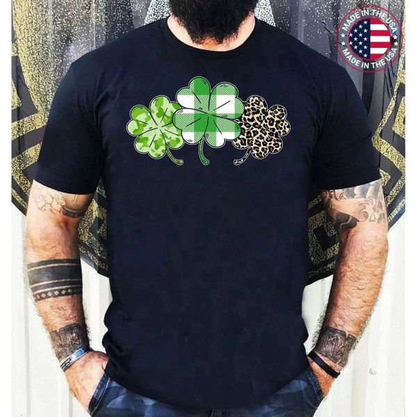 Leopard Plaid Shamrock Camouflage Funny St Patricks Day T-Shirt