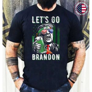 Lets Go Brandon Green Beer St Patrick’s Day Shamrock US Flag Funny President Trump T-Shirt