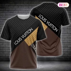 Louis Vuitton Black Brown Mix Brand Motifs 3D T-Shirt 071