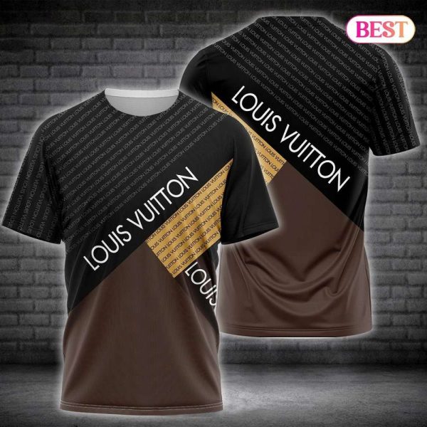 Louis Vuitton Black Brown Mix Brand Motifs 3D T-Shirt 071