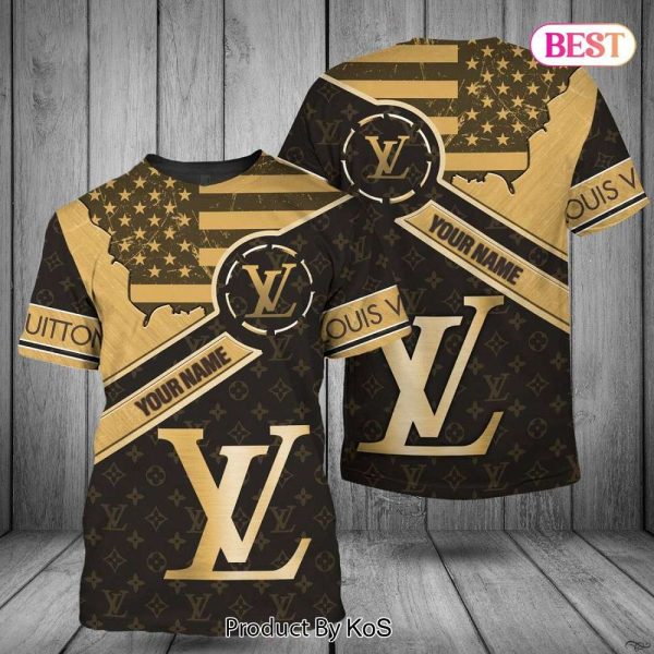 LV Black Mix Gold Luxury Color Modern Style 3D T-Shirt 039