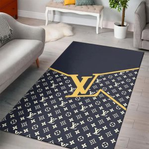 Louis Vuitton Black Yellow Logo Luxury Living Room Carpet 022