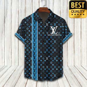 Louis Vuitton Blue Logo Hawaiian Shirt Shorts Flipflops 006