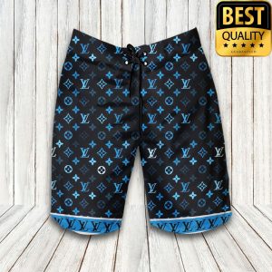 Louis Vuitton Blue Logo Hawaiian Shirt Shorts Flipflops 006 3