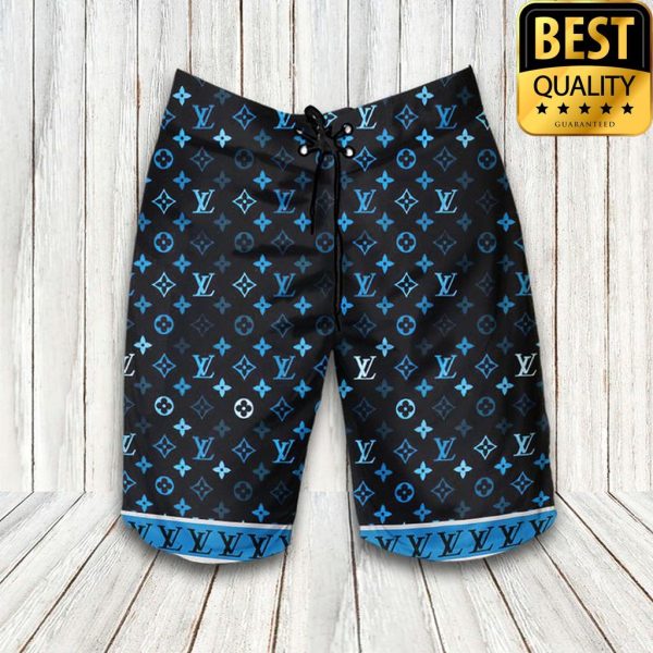 Louis Vuitton Blue Logo Hawaiian Shirt Shorts Flipflops 006