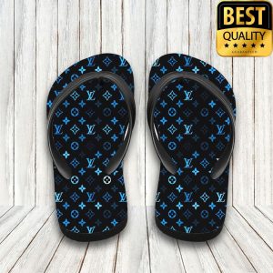 Louis Vuitton Blue Logo Hawaiian Shirt Shorts Flipflops 006 4