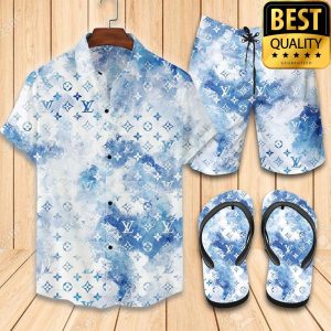 Louis Vuitton Blue Sky Cloudy Flip Flops Hawaiian Shirt And Shorts 008