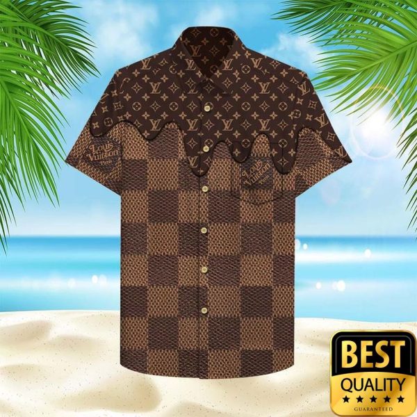 Louis Vuitton Brown Checkered Flip Flops Hawaiian Shirt And Shorts 010