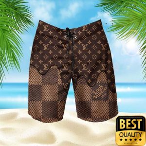 Louis Vuitton Brown Checkered Flip Flops Hawaiian Shirt And Shorts 010 3