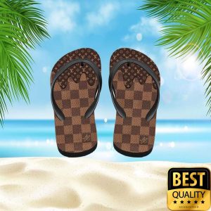 Louis Vuitton Brown Checkered Flip Flops Hawaiian Shirt And Shorts 010 4