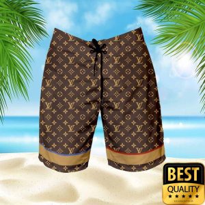 Louis Vuitton Brown Monogram Black Flip Flops Hawaiian Shirt Shorts 012 3