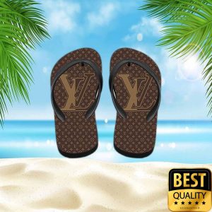 Louis Vuitton Brown Monogram Black Flip Flops Hawaiian Shirt Shorts 012 4