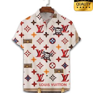 Louis Vuitton Buffalo White Flip Flops And Combo Hawaii Shirt Shorts 013