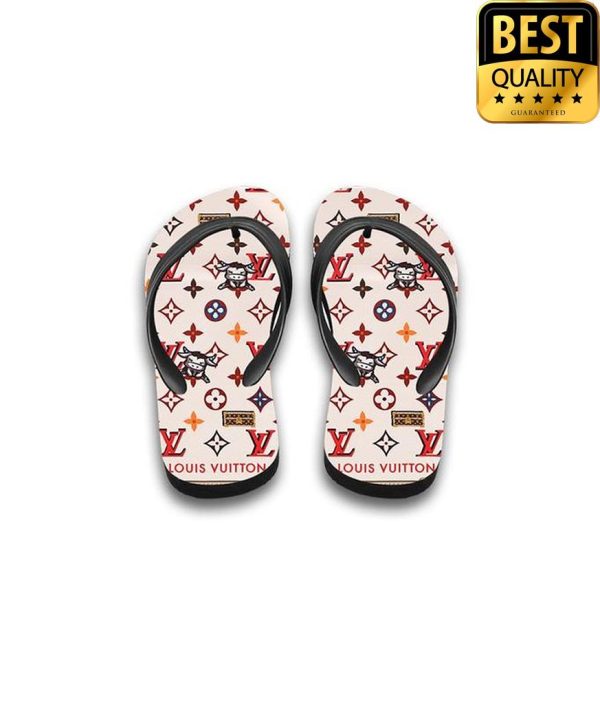 Louis Vuitton Buffalo White Flip Flops And Combo Hawaii Shirt Shorts 013