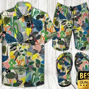 Louis Vuitton Colorful Leaf Flip Flops Hawaiian Shirt And Shorts 017