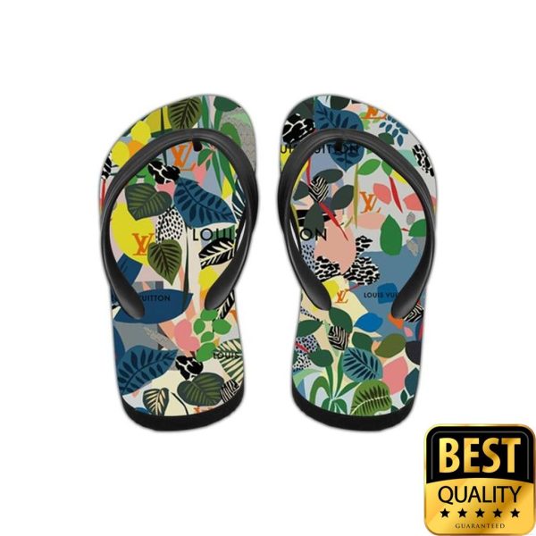 Louis Vuitton Colorful Leaf Flip Flops Hawaiian Shirt And Shorts 017