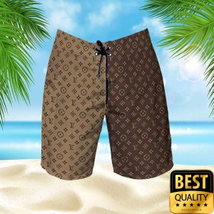 Louis Vuitton Dark Light Brown Logo Flip Flops Hawaiian Shirt Shorts 021 3