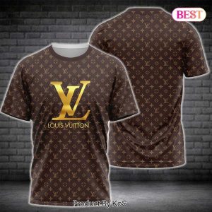 LV Gold Logo Luxury Brand 3D T-Shirt 023